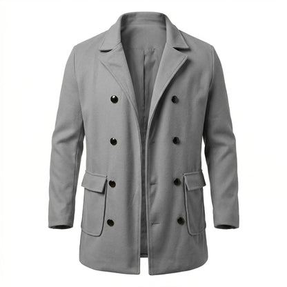 New Men's Double-Breasted Mid-Length Windbreaker Multi-Pockets Streetwear & Outdoor Warm Coat for Mature Gentlemen (Inner Lined)