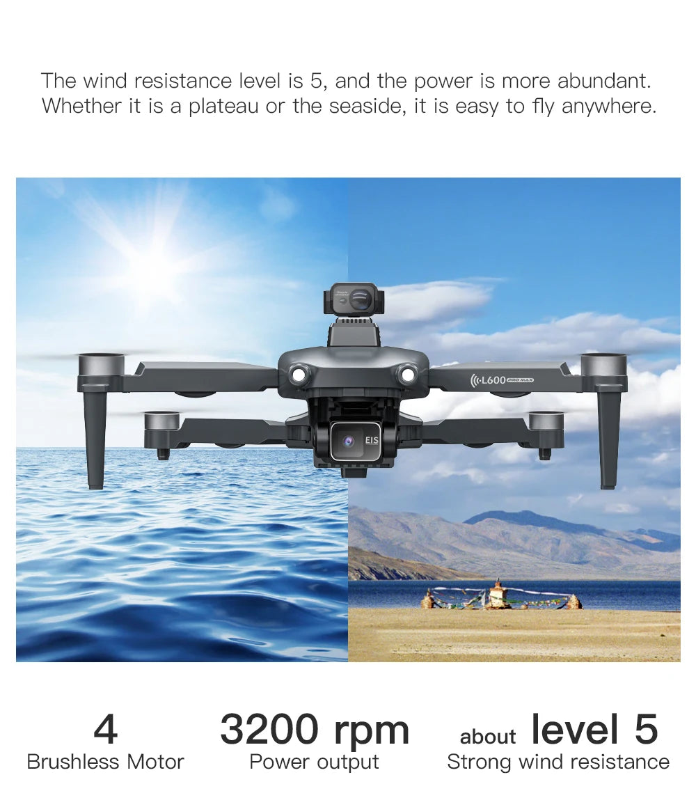 L600 PRO / PRO MAX GPS Drone Professional 4K 3-Axis PTZ HD Dual Camera Obstacle Avoidance Brushless Motor 5G WIFI Security Dron