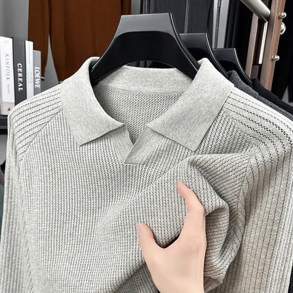 Men's 100% Cotton Long Sleeve Polo Shirt Pineapple Texture Seagull Collar Shape Retaining Wrinkle-Free Hot Seller Casual Fashion