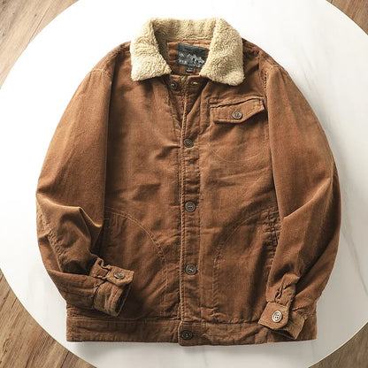 Army Green Mountain Cargo Jacket Autumn Winter New Parka Men's Wool Warm Thick Parkas Men's Fashion Punk Fur Collar Corduroy