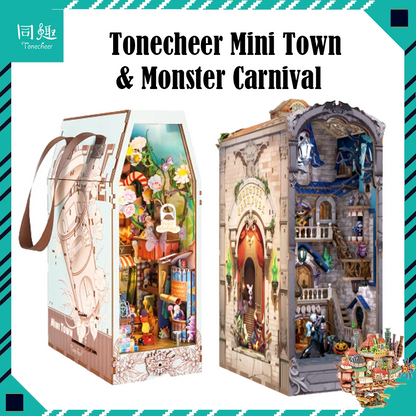 Tonecheer Mini Town Monster Carnival Wooden Puzzle Building Blocks Diorama Model Kit 3D Wooden Gift Toy Dollhouse Decoration
