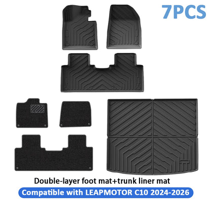 Car Floor Mats For Leapmotor C10 2024 2025 2026 Car Floor Mats & Cargo Liner TPE 3D Foot Mat Waterproof Trunk Mat Protective Pad