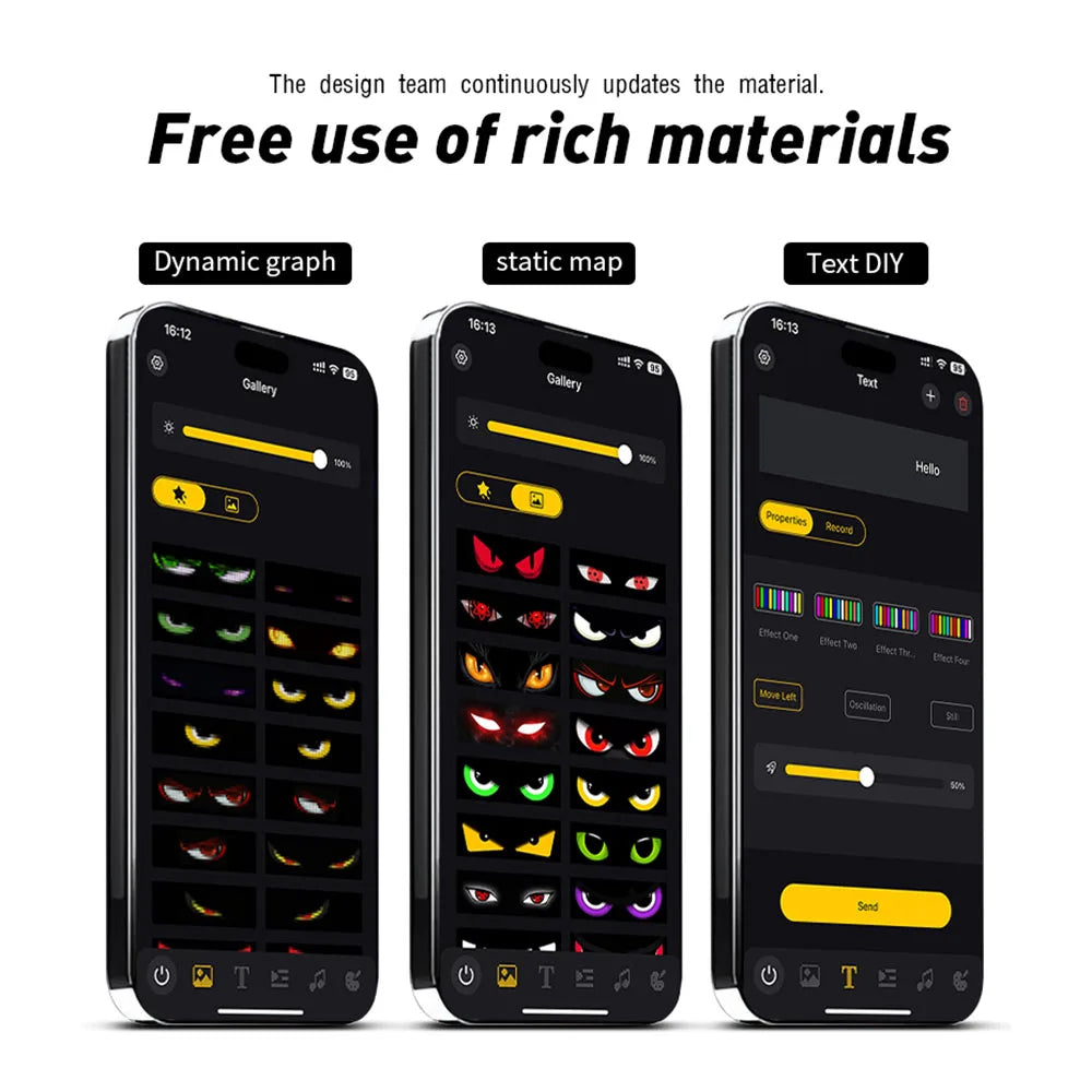 LED Devil Eyes Ambient Light Flexible Windshield Pixel Panel APP Control Custom Text Animation Music Sync For Car SUV Bus Truck