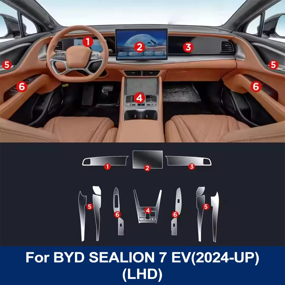 For BYD SEALION 7 EV 2024 Pre-cut Transparent TPU Anti-Scratch Protection Film Central Control Navigation Screen Interior Cover