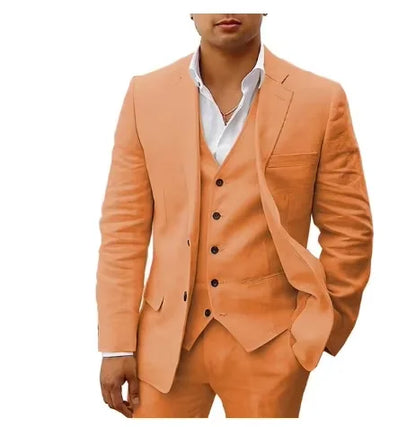3 piece Linen Summer Men Suits for Wedding Groom Tuxedos 2026 Casual Beach Custom Man Suit Set Jacket Vest with Pants Man Fahion