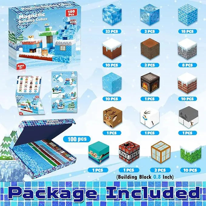 Magnetic Building Blocks Mine World Magnet Cube for Stacking Construction Set Educate Sensory Toys Kids Boys Girls Ages 3+ DIY