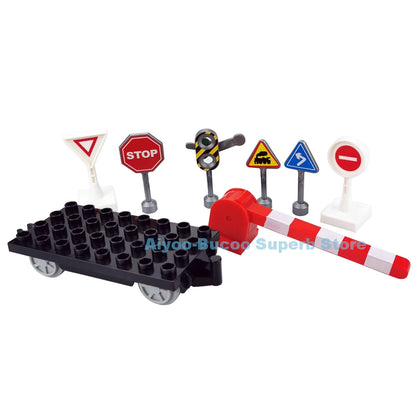 Big Size Building Blocks Train Railway Transport Set Track Parts Electric Locomotive DIY Assemble Interaction Toys For Children