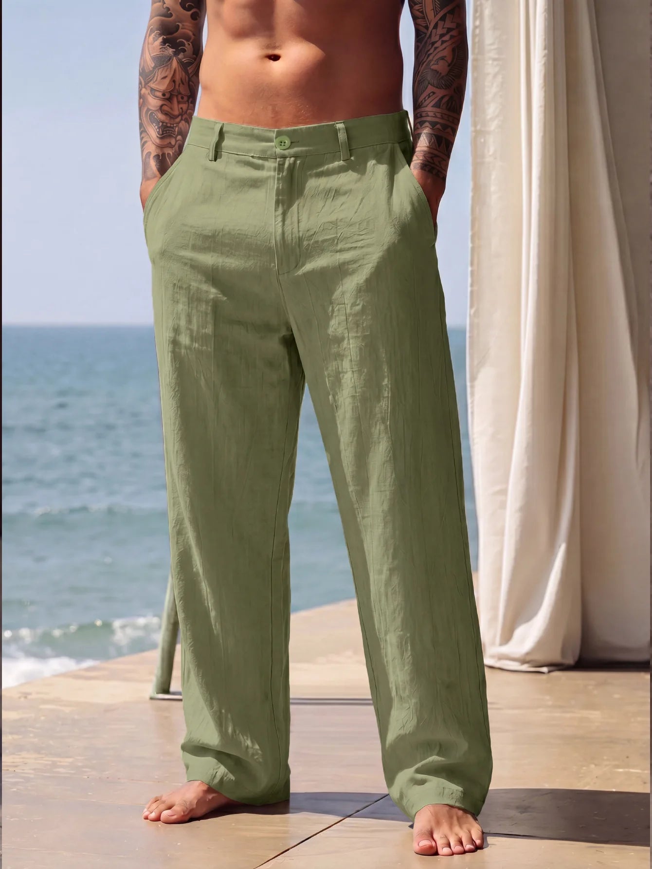 2026 Spring and Autumn New American Linen Pants Simple Cotton Blended Solid Color Versatile Casual Pants for Men