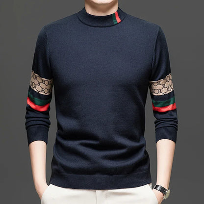 High End Big Brand Semi High Neck Sweater for Men with Thick Velvet and Autumn/winter Fashionable Warm Base Shirt for Men