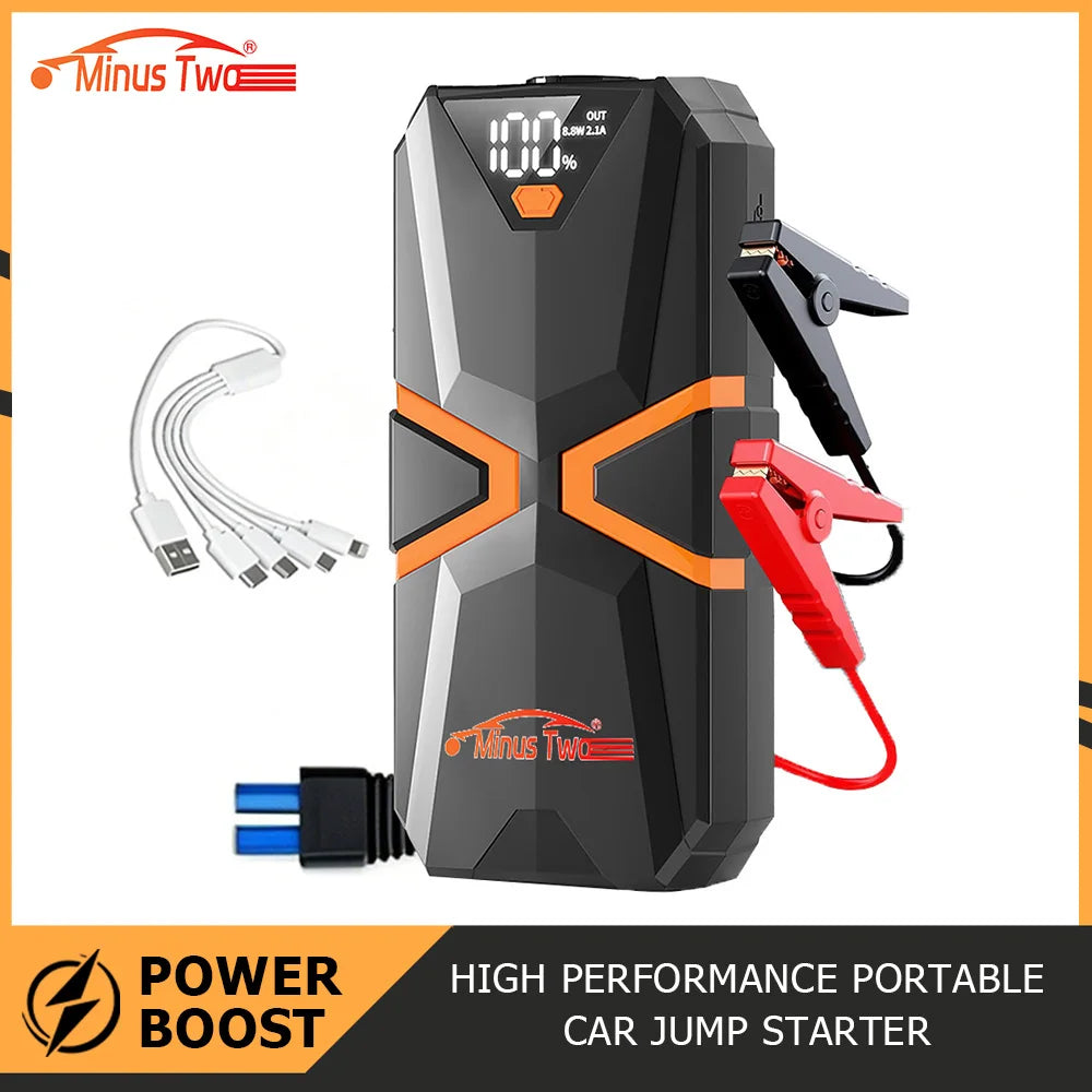 Portable 1000A Car Jump Starter & Air Compressor, Digital Tire Inflator, Emergency Power Bank with LED Flashlight for Vehicle