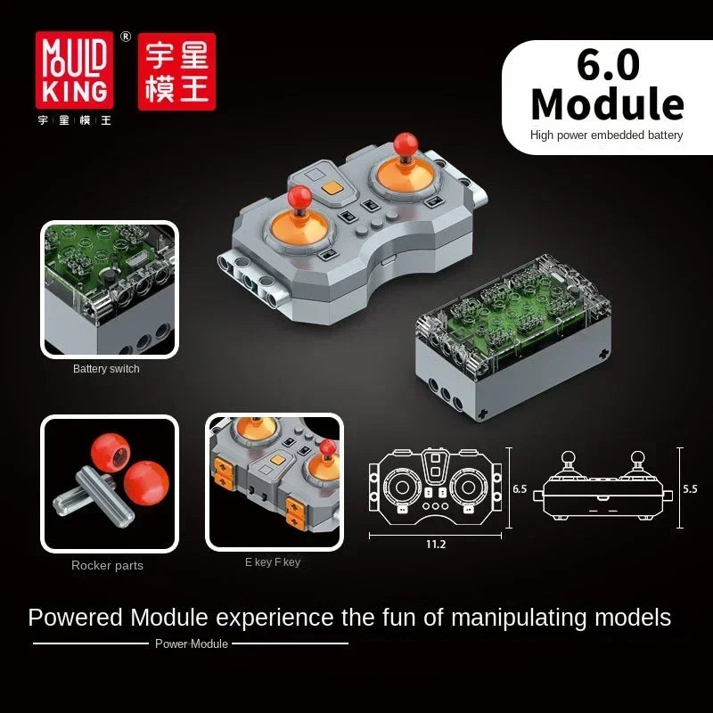 Mould King 6.0 Fast Charging Power Set Module 6-Channel APP Linear Motor Remote Control for Building Blocks PF MOC Vehicles