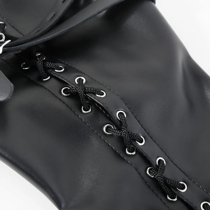 LILUPLAY Sexy Full Sleeve Leather Glove Zippered Armbinder One Arm Binder Bondage Restraint with over Shoulder Straps for Play