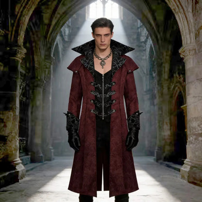 Men's Gothic Steampunk Long Coat Vintage Vampire Victorian Medieval Cosplay Costume High Collar Trench Coat Halloween Party Dres