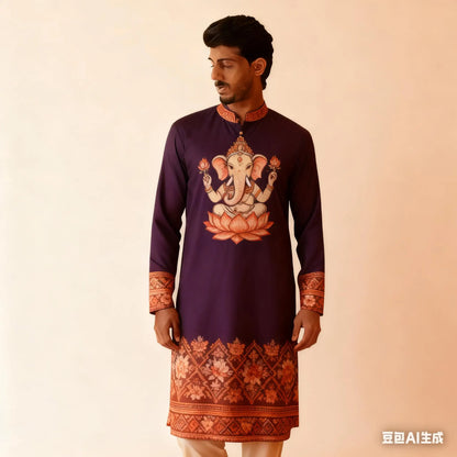 National Style Men Digital Printed Kurta Vardha Regular Mandarin Long Suitable Musulmans Homme Traje Arabe Hombre