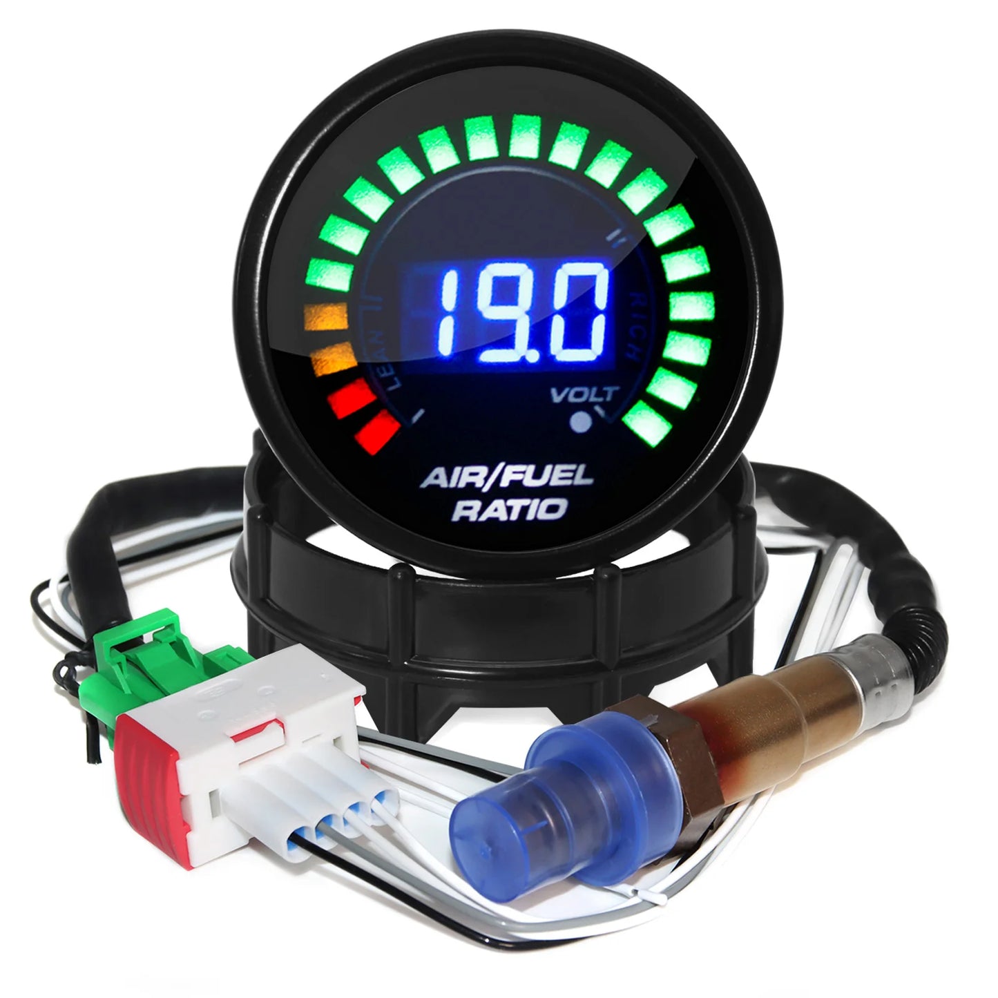 Digital 52mm Air Fuel Ratio Gauge LED Digital Display With Narrowband O2 Oxygen Sensor 06J906262AA for Gasoline Car 12V