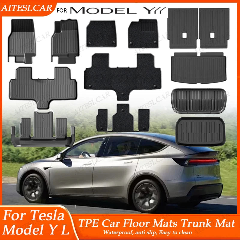 For Tesla Model Y L Whole TPE Floor Mats Four Seasons Waterproof Anti-Slip Mat Foot Pads Model YL Rear Trunk Mat Car Accessorie