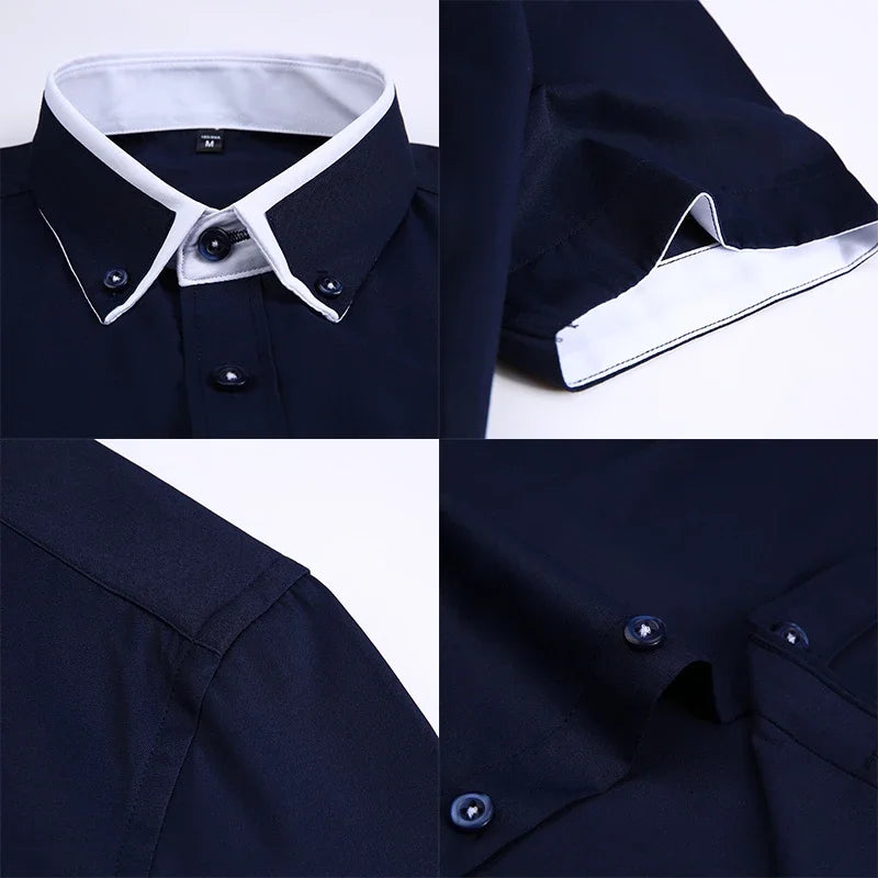 BROWON Plus Size 5XL Summer Business Shirt Men Short Sleeves Button Up Shirt Turn-down Collar Casual Shirts Mens Clothing