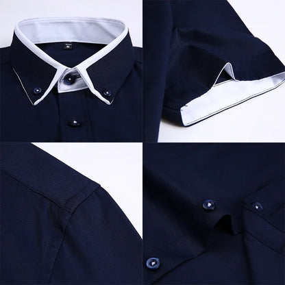 BROWON Plus Size 5XL Summer Business Shirt Men Short Sleeves Button Up Shirt Turn-down Collar Casual Shirts Mens Clothing