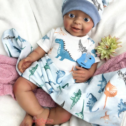 18Inch Dark Skin Full Body Silicone Reborn Baby Realistic Newborn Boy Weighted Lifelike Doll Anatomically Correct for Kids Toy