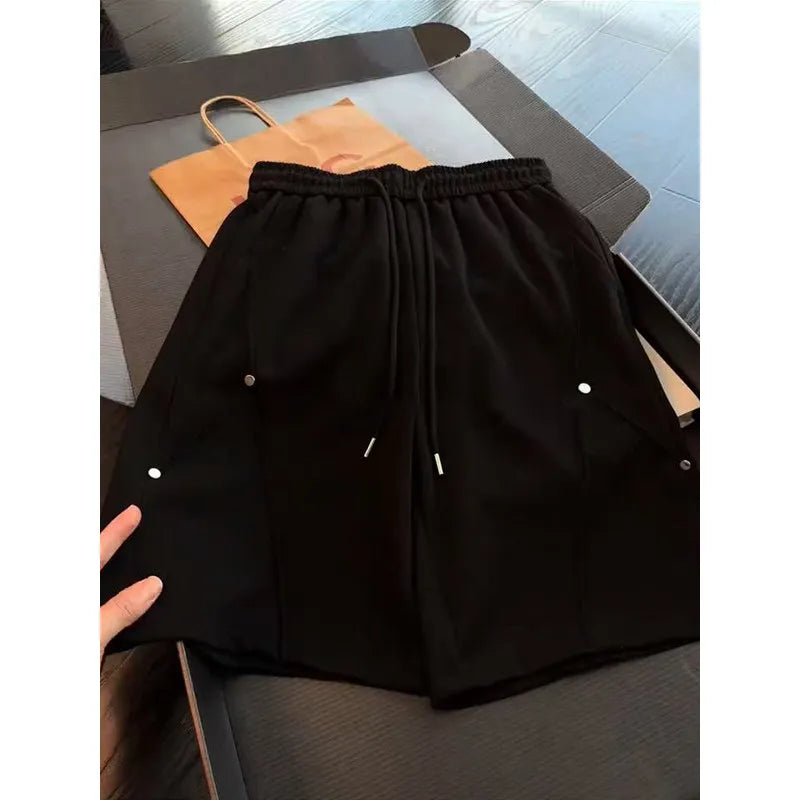Cleanfit Men's Short Pants Rivet Splicing Deconstruction Sporty Four-Five Split Summer Heavyweight Sweatpants Casual Shorts