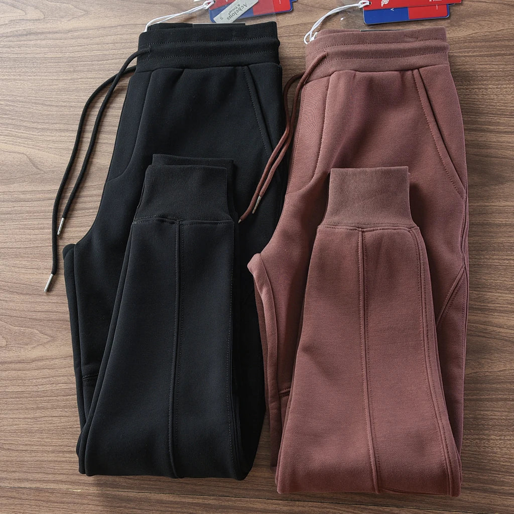 2024 Winter New American Retro Thickened Velvet Solid Color Sweatpants Men's Simple Drawstring Sports Casual Ankle-tied Pants
