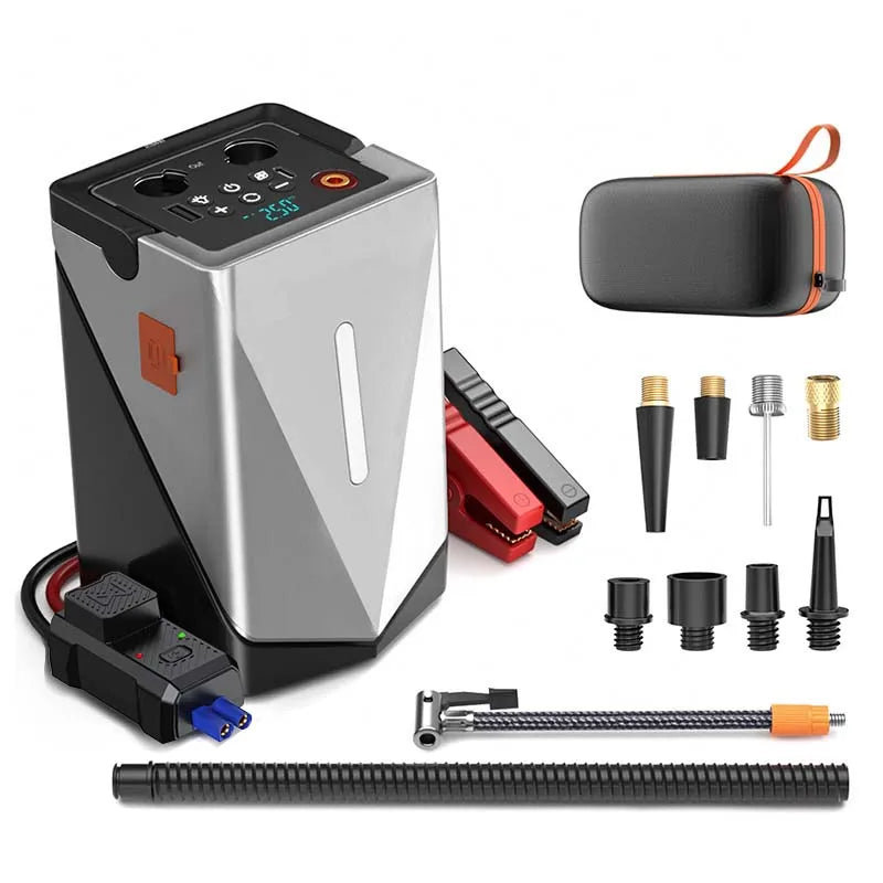 CEYYOR 5in1 12400mAh Car Jump Starter Power Bank With Air Pump Inflator/Deflator Blower Battery Booster LED Light