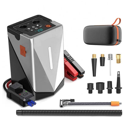 CEYYOR 5in1 12400mAh Car Jump Starter Power Bank With Air Pump Inflator/Deflator Blower Battery Booster LED Light