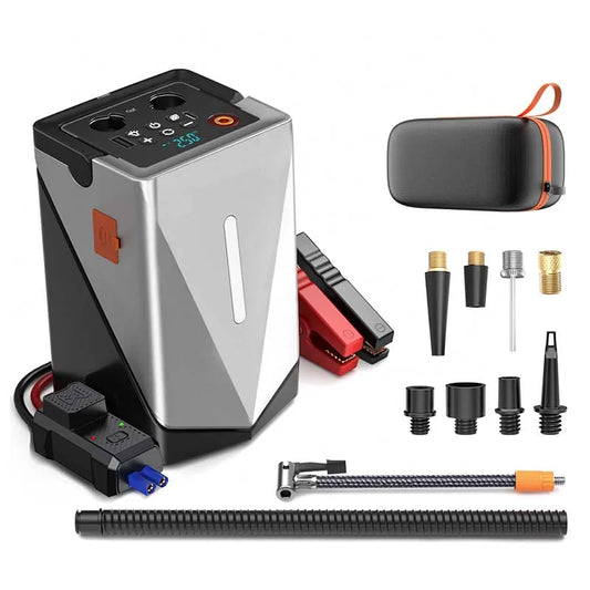CEYYOR 5in1 12400mAh Car Jump Starter Power Bank With Air Pump Inflator/Deflator Blower Battery Booster LED Light