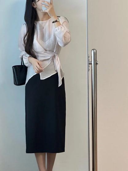 Spring 2026 Chic Korean Style Women's Long Sleeve round Neck Overhead Shirt Loose Fit Slimming Versatile Fashionable Top