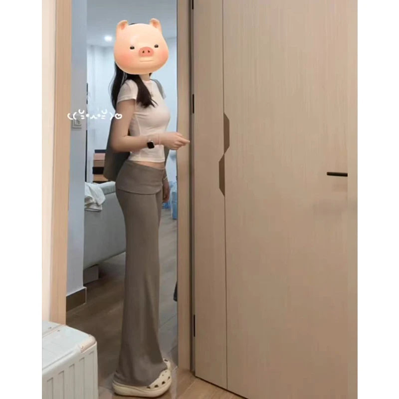 Gray Comfortable Loose Feeling Micro Flared Casual Pants Women's Spring Summer New Elastic Slimming Sports Yoga Floor-Length ...