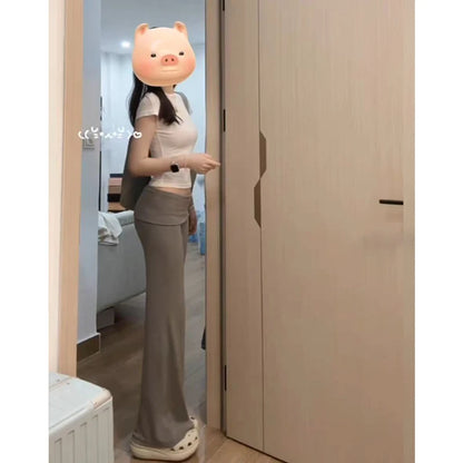 Gray Comfortable Loose Feeling Micro Flared Casual Pants Women's Spring Summer New Elastic Slimming Sports Yoga Floor-Length ...