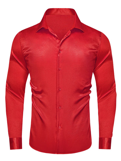 Hi-Tie Stain Mens Shirts Casual Long Sleeve Dress Shirt Blouse for Male Wedding Gift Party Teal Pink Red White Grey 15 COLORS