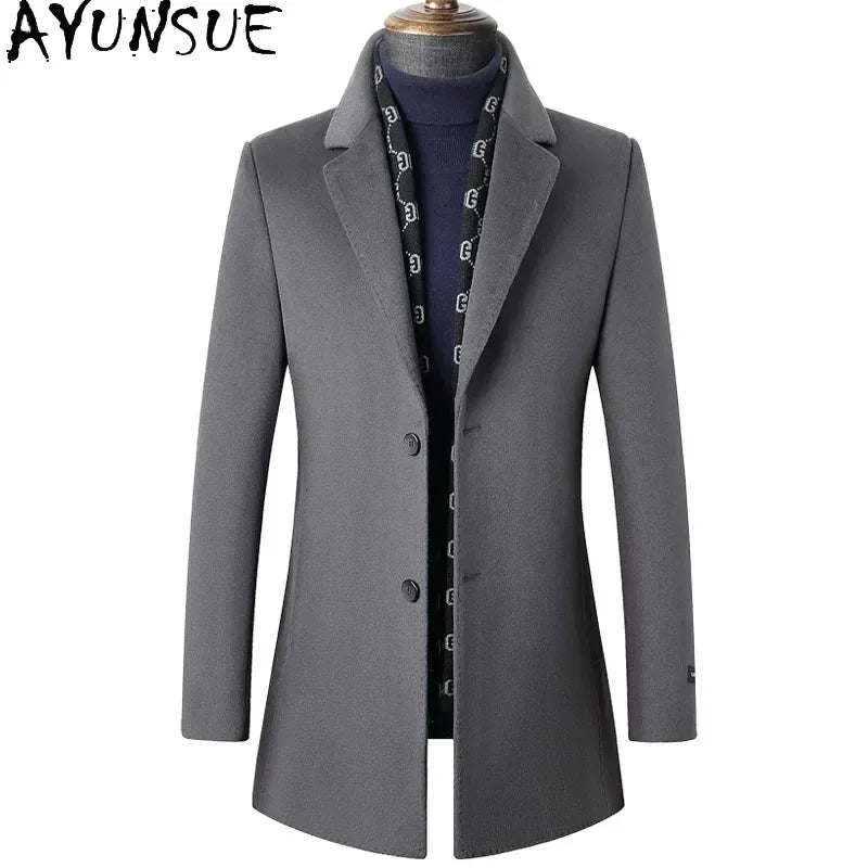 AYUNSUE Winter Coat for Men Medium Length Thick Warm Goose Down Inner Double-sided 70%Wool Trench Coat for Men's Jackets Abrigo