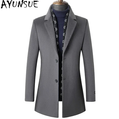 AYUNSUE Winter Coat for Men Medium Length Thick Warm Goose Down Inner Double-sided 70%Wool Trench Coat for Men's Jackets Abrigo