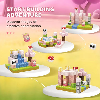 Magnetic Building Block Bricks Toy Pink Girly Mine Stacking World STEM Set Model Set DIY Educational Kids Girls Birthday Gifts