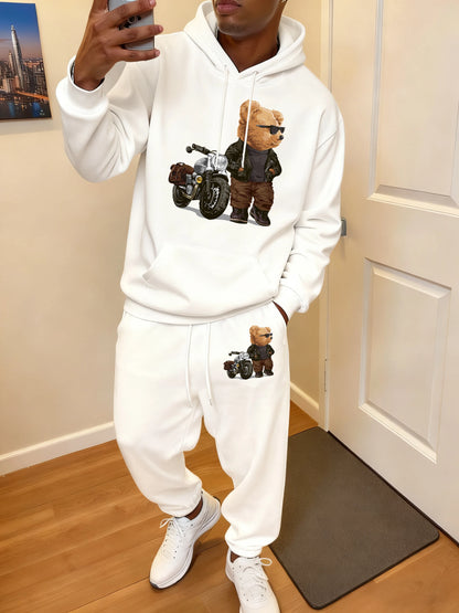 Ride Motorcycle Jacket Cool Bear Print Men Hoody Suit Fashion Autumn Sweatshirts All-Match Casual Sweatpant Comfy Jogging Pants