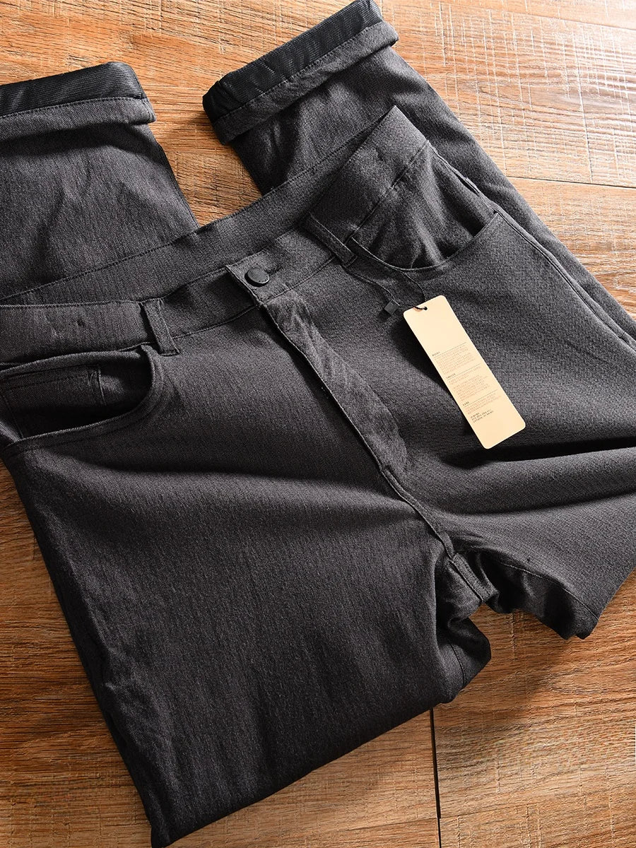 Men's Winter Business Casual Straight Leg Cotton Pants Thick Elastic Youthful Pure Color Versatile Comfortable Fit Trousers