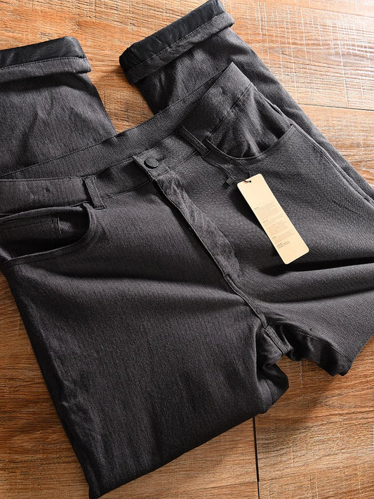 Men's Winter Business Casual Straight Leg Cotton Pants Thick Elastic Youthful Pure Color Versatile Comfortable Fit Trousers