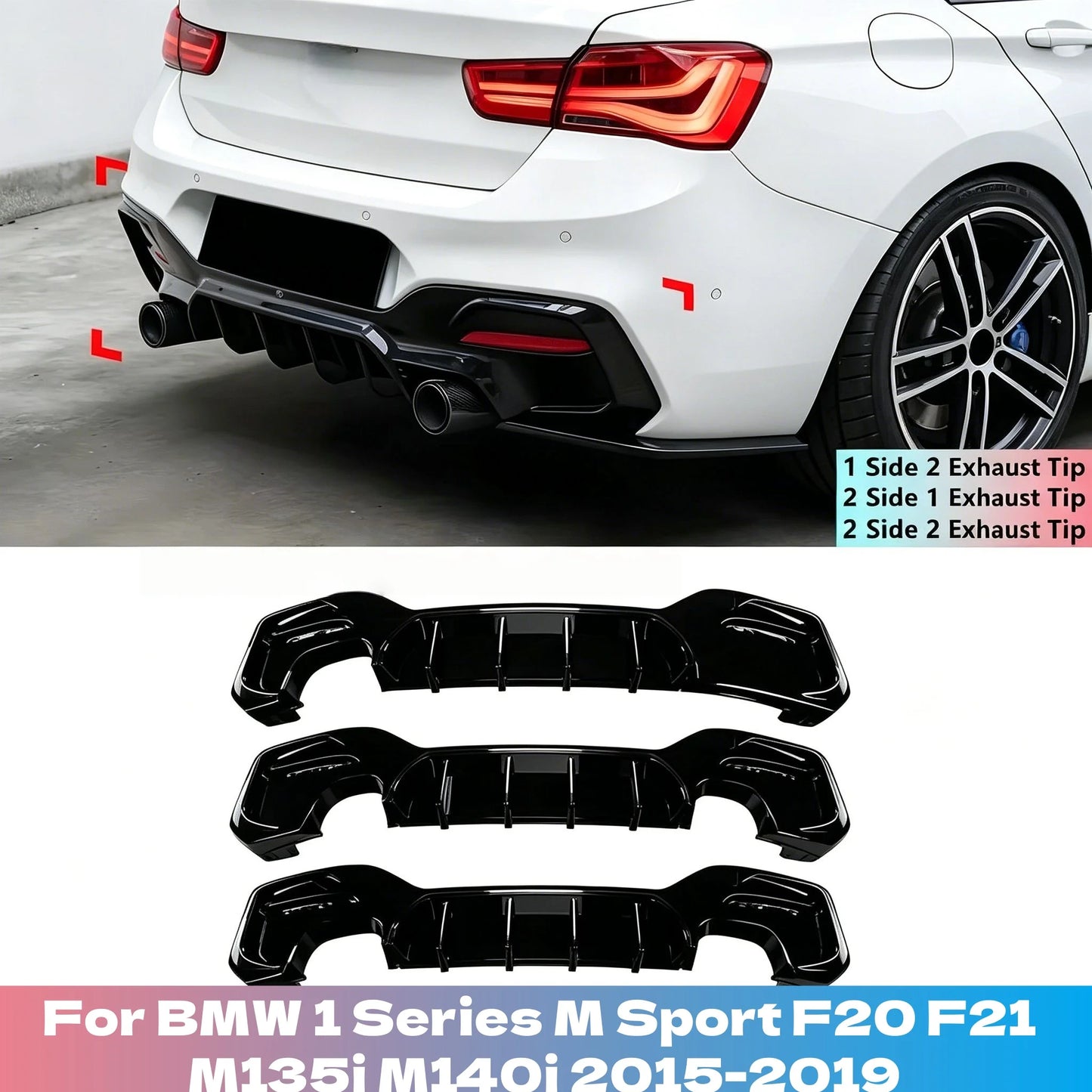 Gloss Black Rear Lip Diffuser Spoiler Body Kit For BMW 1 Series M Sport F20 F21 M135i M140i 2015-2019 Exterior Styling