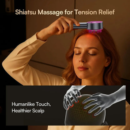 Portable Red Light Scalp Massager Comb Humanlike Shiatsu Kneading Head Massage Device For Women Men Relax Care Gift For Daily Office Travel Home SPA