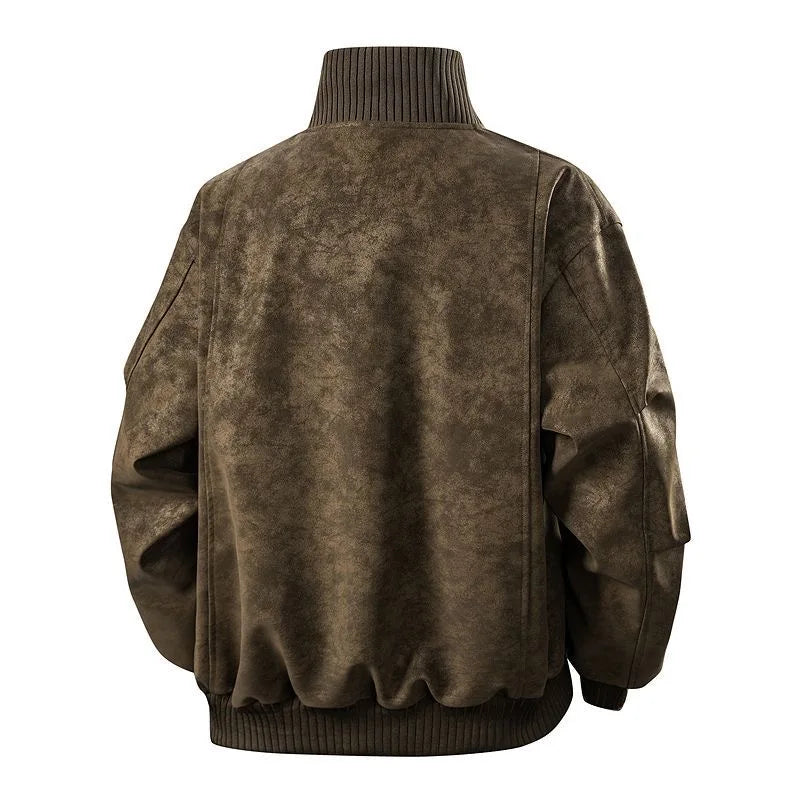 Warmth Thickened PU Leather Jacket Men's Loose Winter Coat Fleece Lined American Style Casual Outerwear Windproof Waterproof