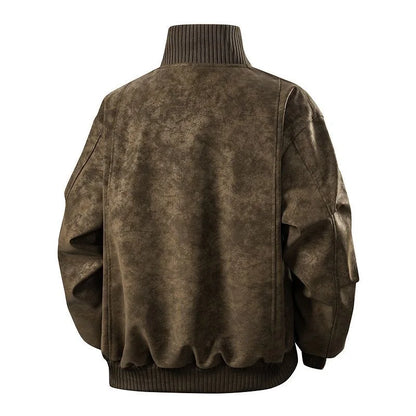 Warmth Thickened PU Leather Jacket Men's Loose Winter Coat Fleece Lined American Style Casual Outerwear Windproof Waterproof