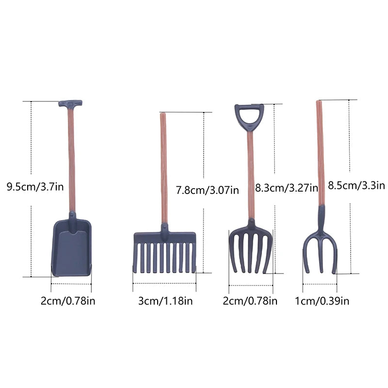 1Set 1:12 Dollhouse Miniature Farm Tool Ax Shovel Pull Cart Broom Boots Watering Can Garden Decor Toy Doll House Accessories