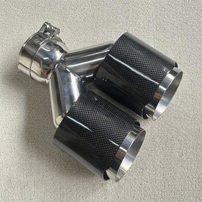 1Pcs High Quality Universal Dual Exhaust Tip Glossy Carbon Fiber Exhaust Pipe Tail Quad Exhaust Muffler Tip With RE