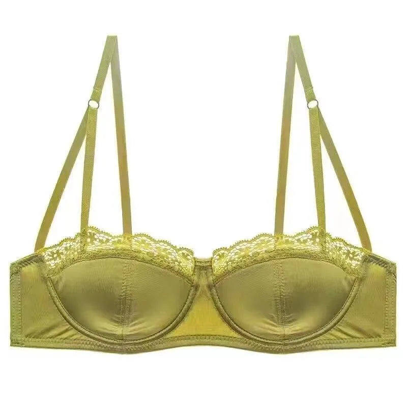 French Half Cup Lace Underwired Bra Set Ladies Thin Push Up Gather Fit No Gap Small Bust Comfortable Sexy Lingerie Two Piece Set