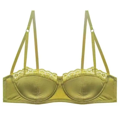French Half Cup Lace Underwired Bra Set Ladies Thin Push Up Gather Fit No Gap Small Bust Comfortable Sexy Lingerie Two Piece Set