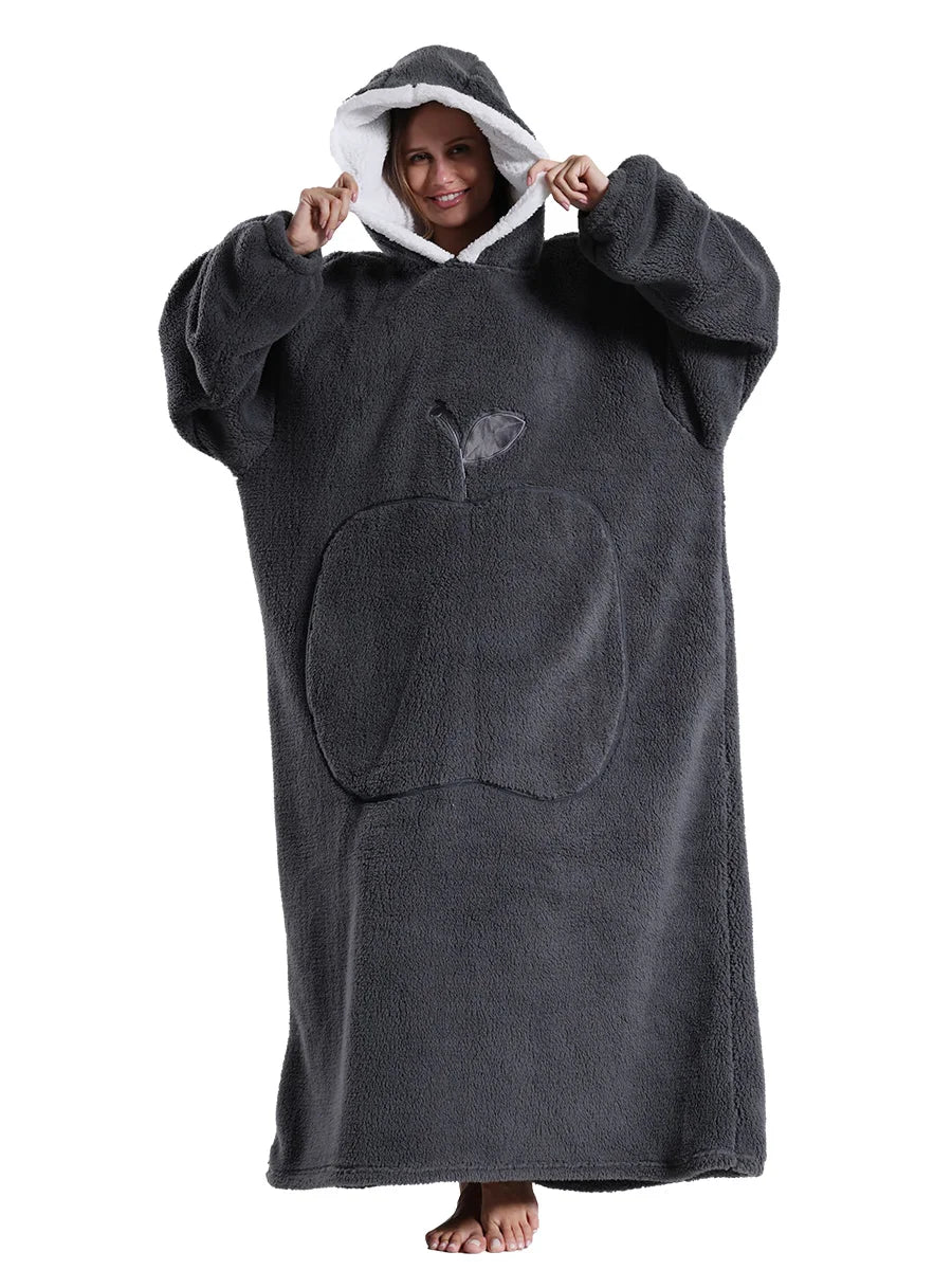 Fashion Cartoon Oversized Blanket Hoodie for Women Men Hoodies Sherpa Fleece Winter Thick Plus Size Couple Sweatshirts Korean