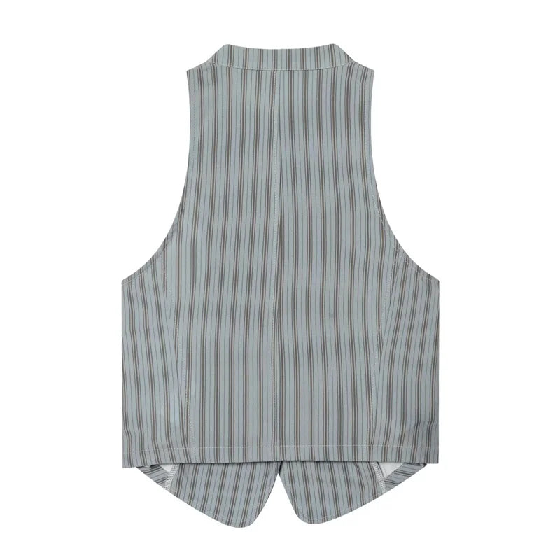 Women's Top 2026 New Spring Autumn Double-Breasted Striped Vest Fashion Casual Chic Personality Female Top