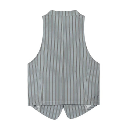 Women's Top 2026 New Spring Autumn Double-Breasted Striped Vest Fashion Casual Chic Personality Female Top
