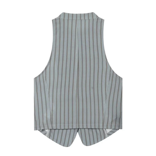 Women's Top 2026 New Spring Autumn Double-Breasted Striped Vest Fashion Casual Chic Personality Female Top